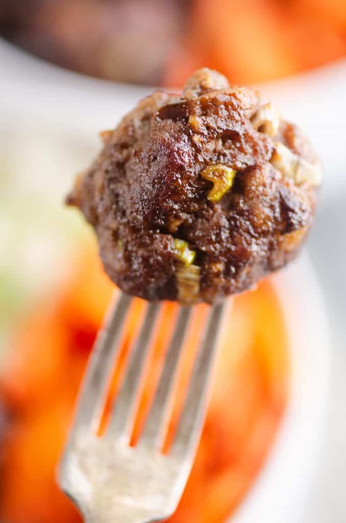 Glazed Hoisin Meatball on fork