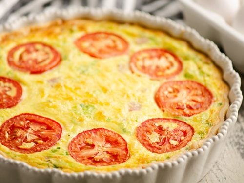 Ham and Goat Cheese Quiche served on table