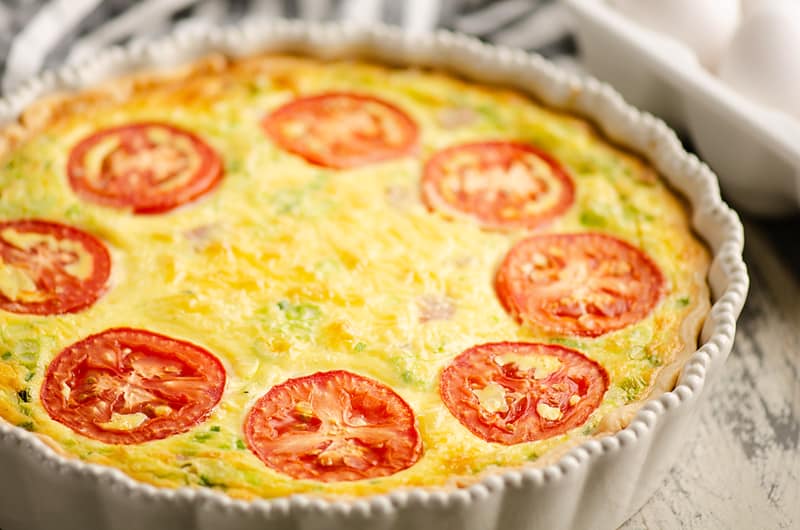 Ham and Goat Cheese Quiche served on table