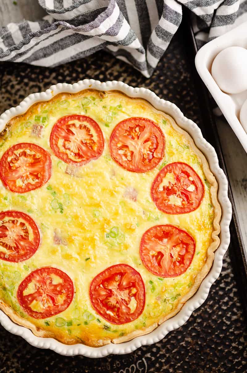 Ham and Goat Cheese Quiche on sheet pan