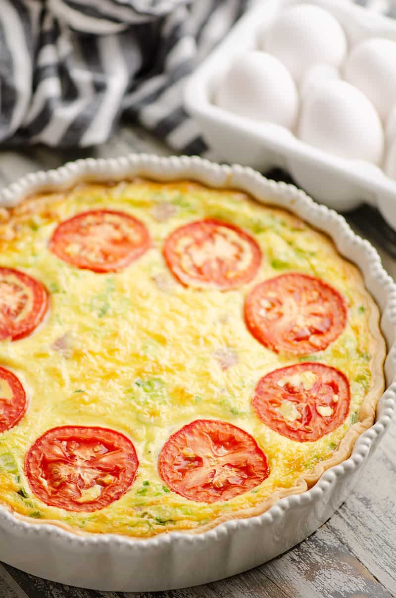 Ham and Goat Cheese Quiche served on breakfast table