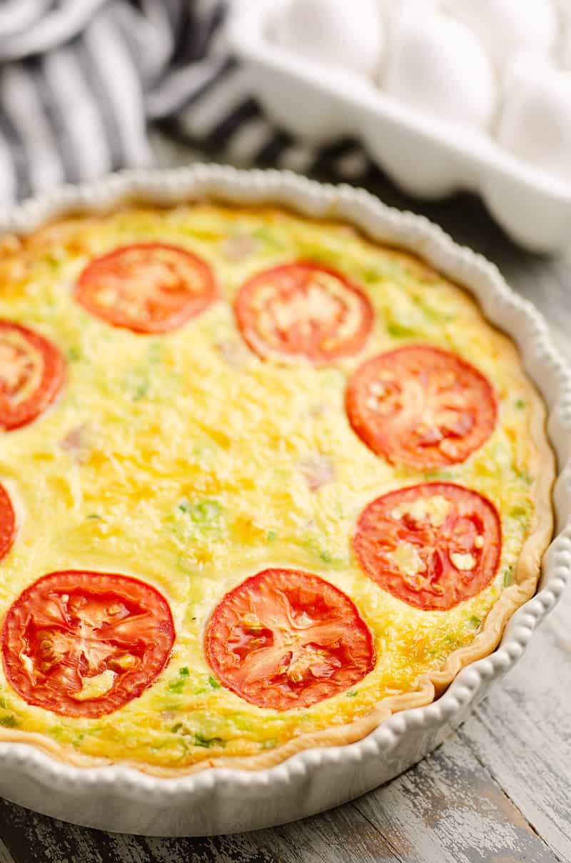 Ham and Goat Cheese Quiche served on brunch table
