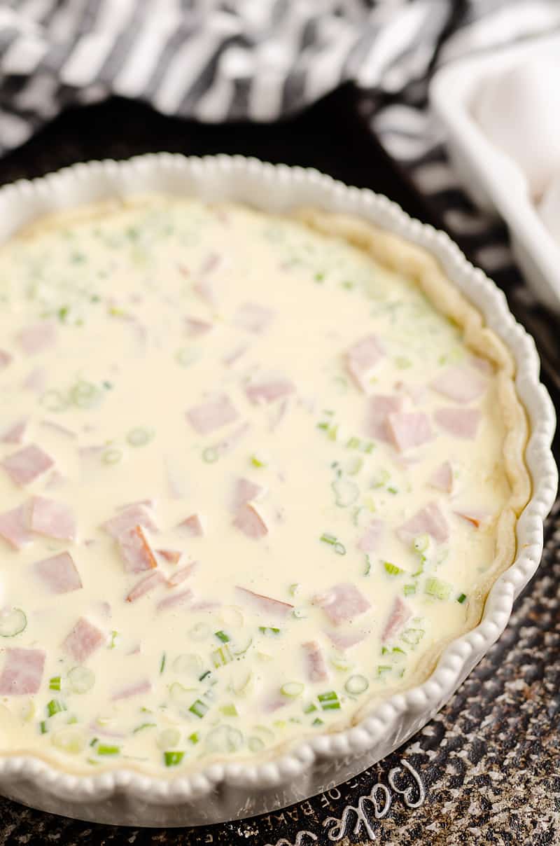 Ham and Goat Cheese Quiche on sheet pan