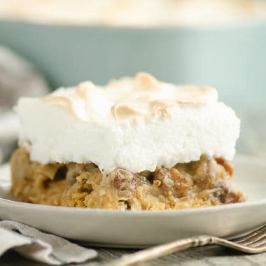 Sour Cream Raisin Meringue Bars on plate