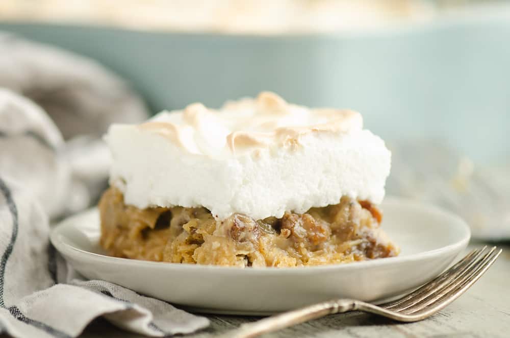 Sour Cream Raisin Meringue Bars on plate