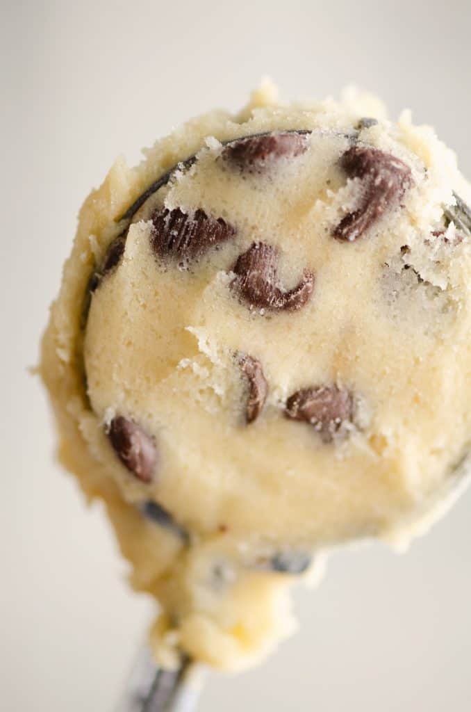 Chocolate Chip Cookie Dough in cookie scooper