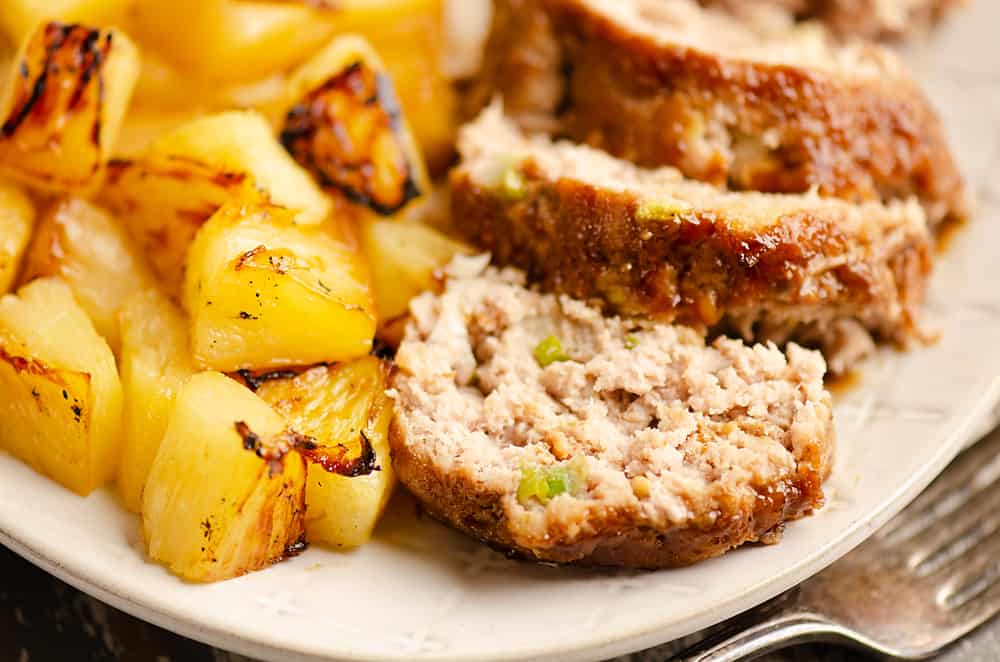 Roasted Pineapple and mini meatloaves on plate