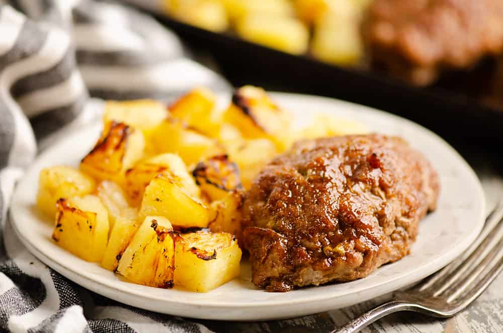 Roasted Pineapple and mini meatloaves on plate