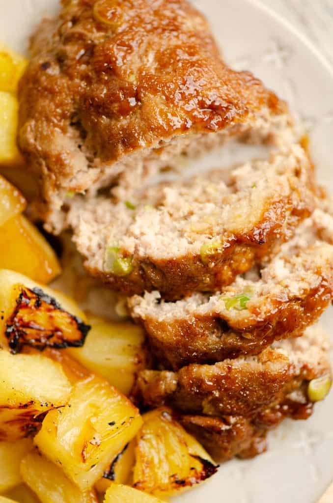 Roasted Pineapple and mini meatloaves on plate