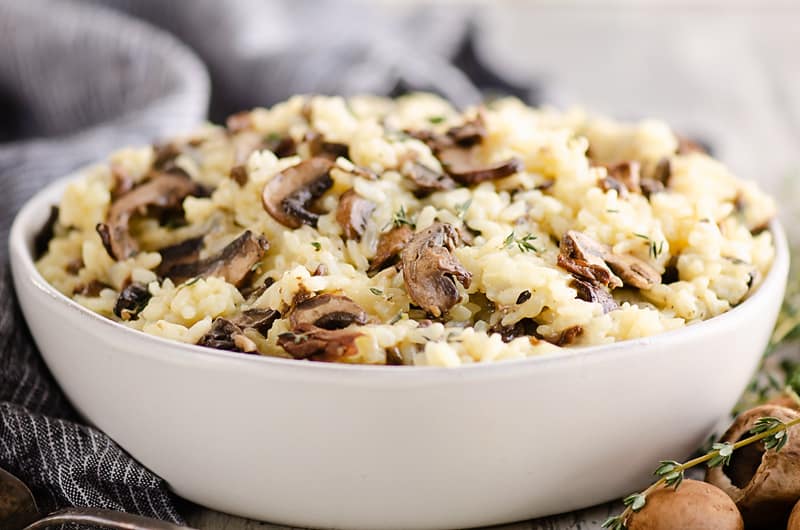 Pressure Cooker Mushroom Risotto in bowl on table