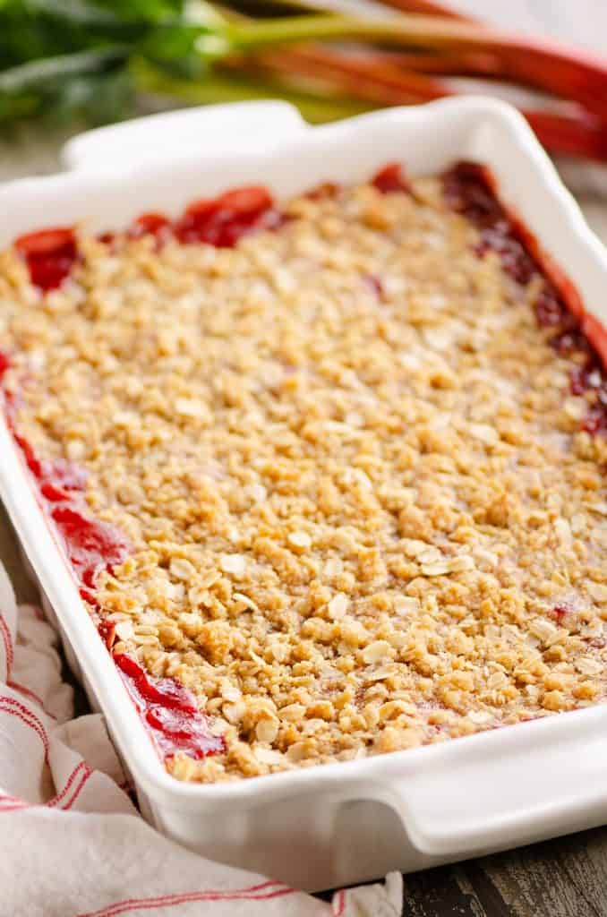 Strawberry Rhubarb Crisp Bars in 9x13 pan