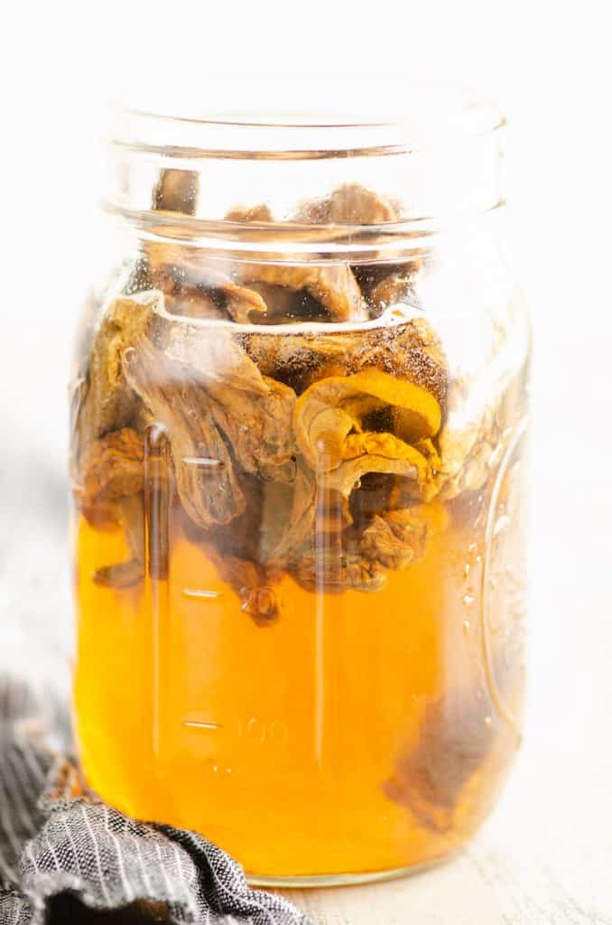 Dried Porcini Mushrooms in jar of water
