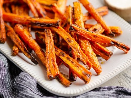 Crispy Carrot Fries on white platter