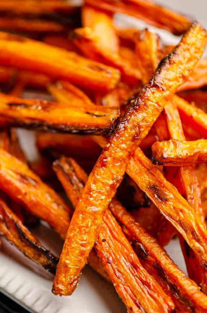 Carrot Fries piled on white platter