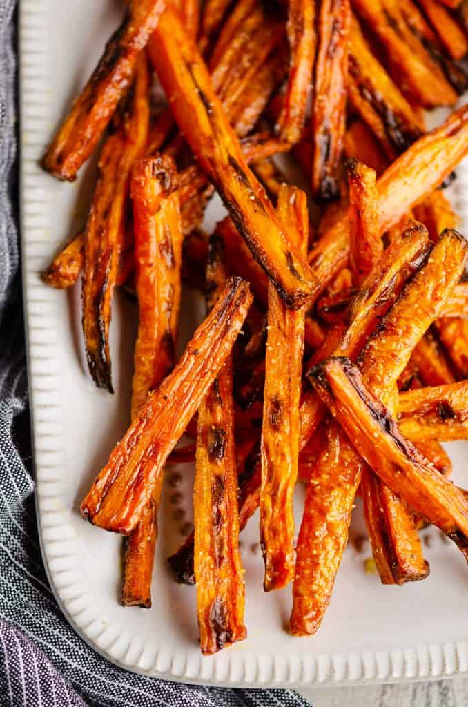 Crispy Carrot Fries on white platter