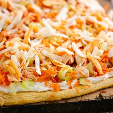 Buffalo Chicken Vegetable Pizza on cutting board