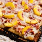 BBQ Peach Pizza on sheet pan