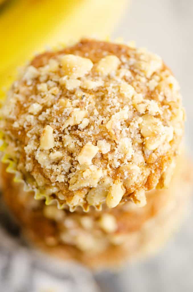 Top of Banana Nut Muffin with Streusel Topping