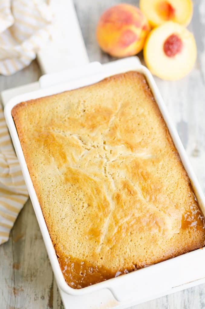 homemade cake in white pan