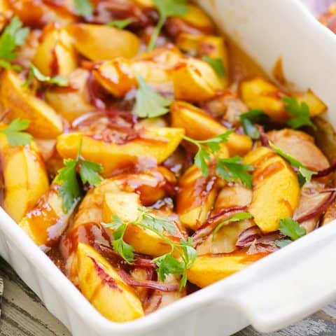 Roasted Peach BBQ Chicken Bake