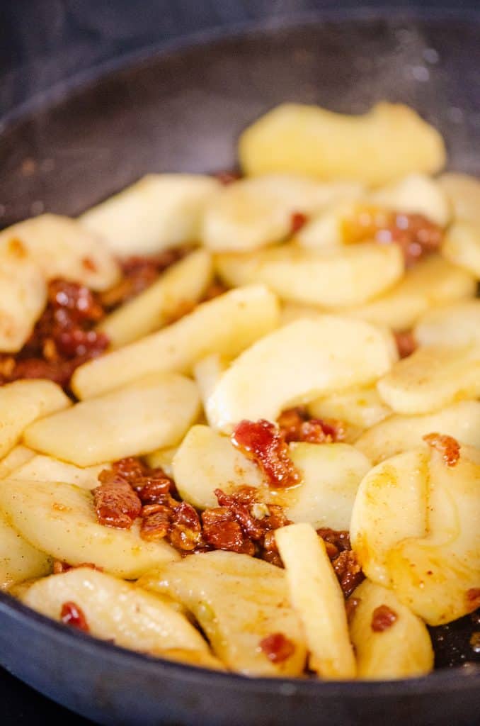 Caramelized Bacon & Apples in skillet