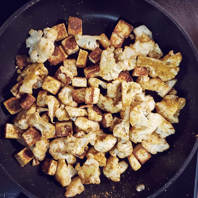 Paneer and Cauliflower in skillet