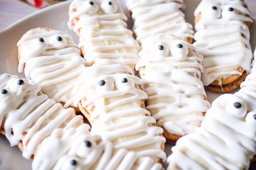 Mummy Nutter Butter Cookies on white plate