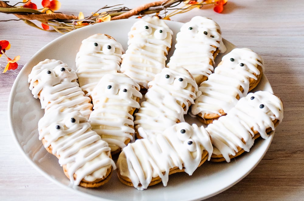 Mummy Nutter Butter Cookies on white plate