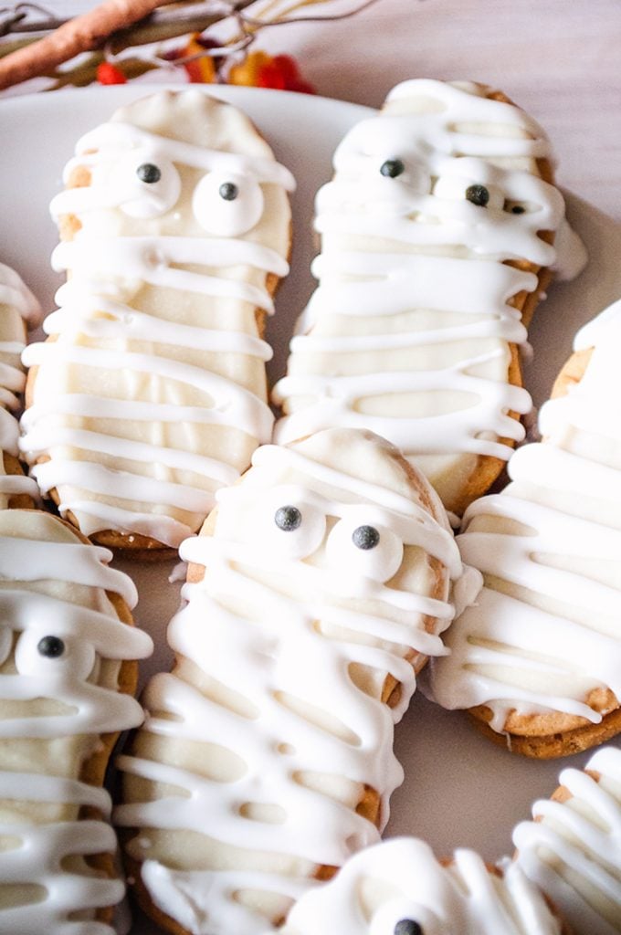 Mummy Nutter Butter Cookies on white plate