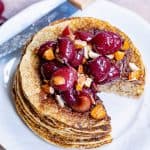 Oatmeal Pancakes topped with cherry almonds