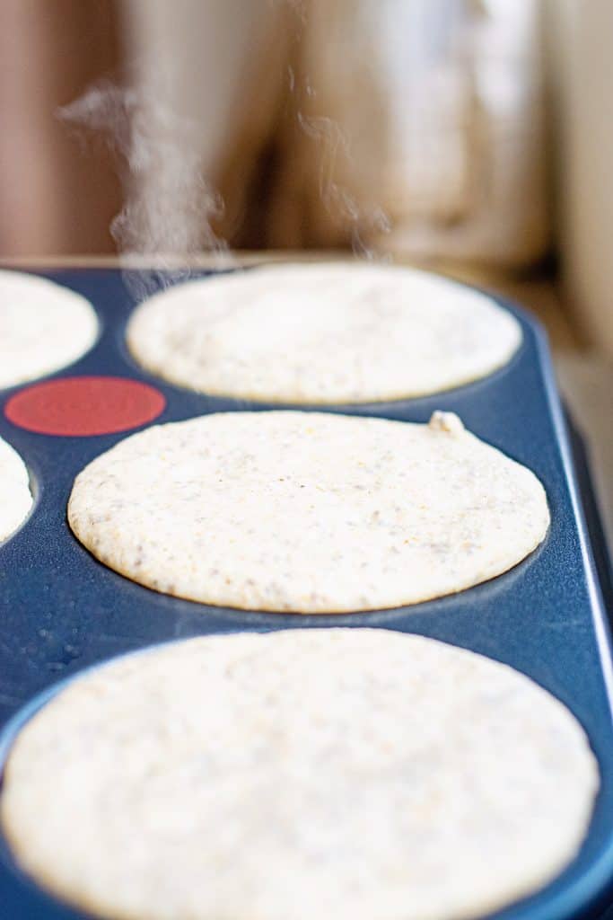 Oatmeal Pancakes on griddle cooking