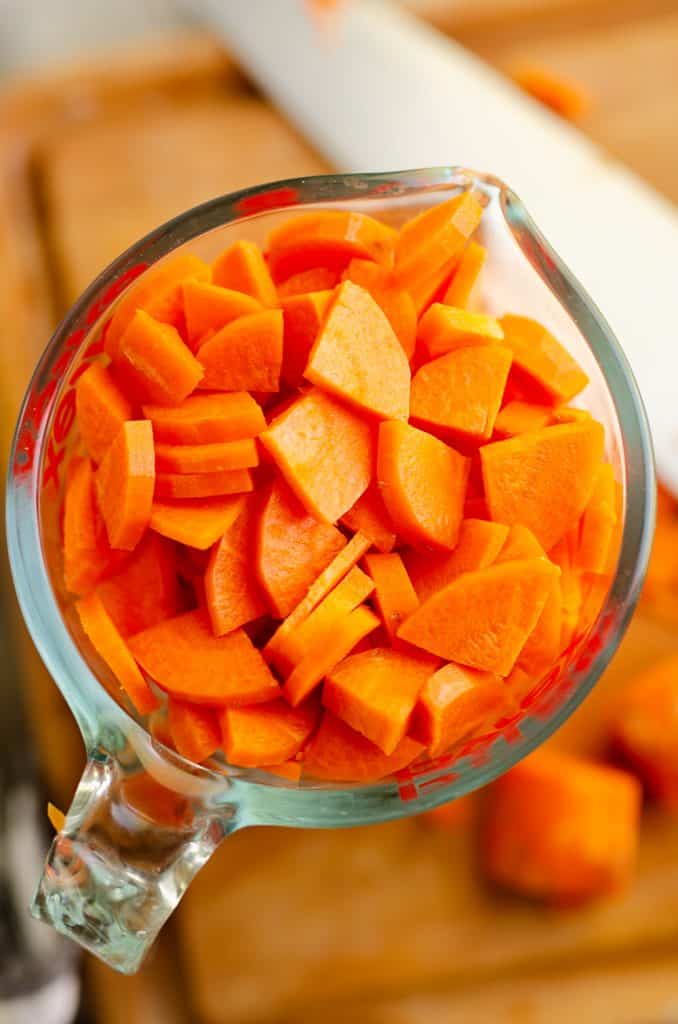 diced carrots on chopping board