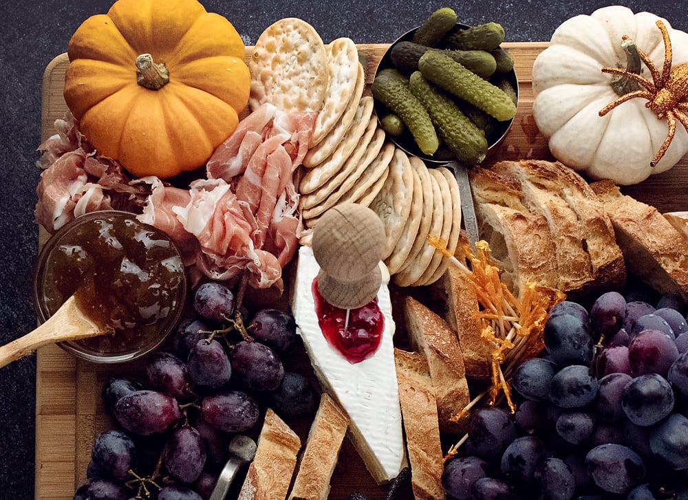 Halloween Charcuterie Board on dark table