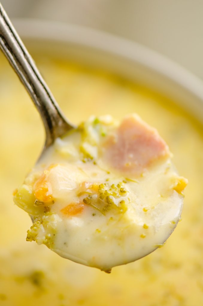 spoonful of Pressure Cooker Cheesy Ham & Broccoli Soup