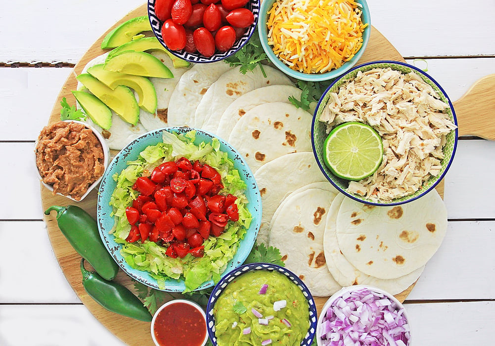 Pressure Cooker Chili Lime Chicken Taco toppings and ingredients