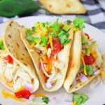Pressure Cooker Chili Lime Chicken Tacos on white plate