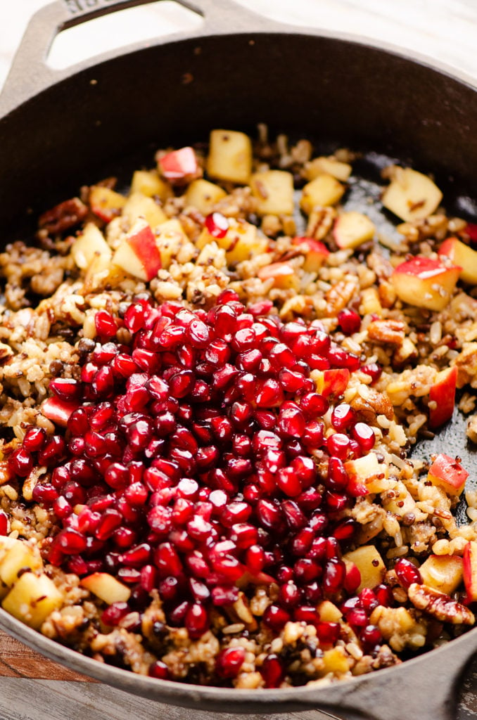 Apples, Pomegranates & Grains in skillet