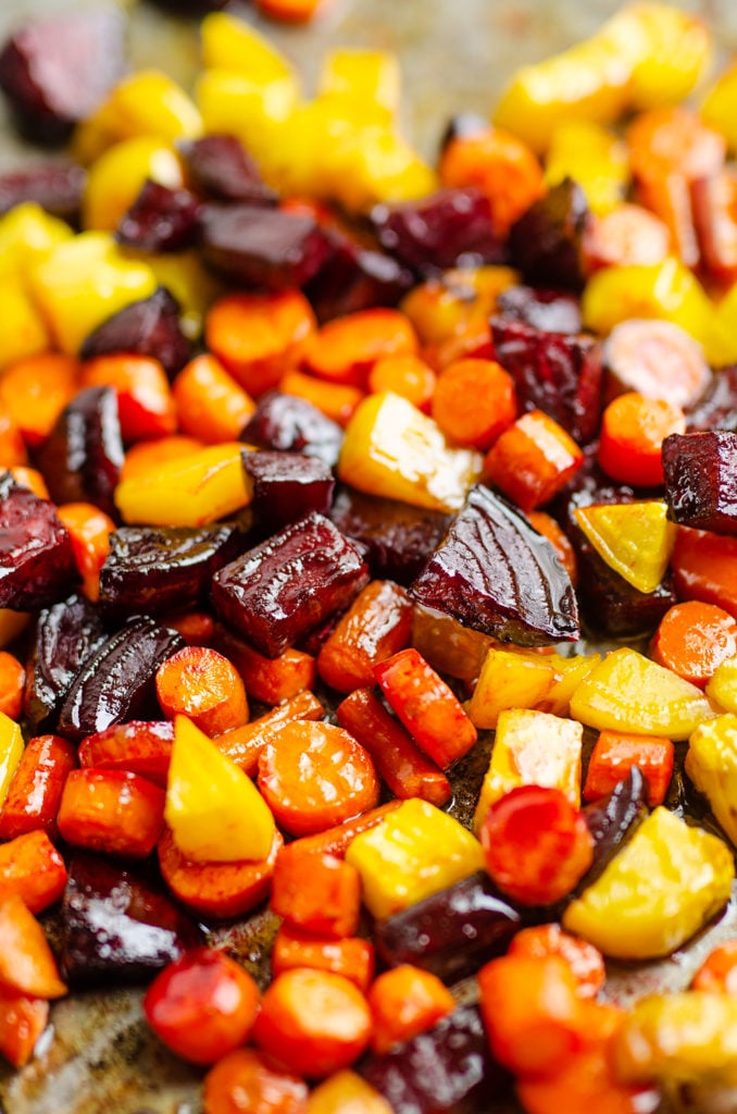 Honey Roasted Beets & Carrots on sheet pan