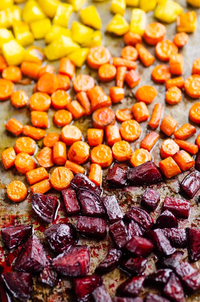 Honey Roasted Beets & Carrots on sheet pan