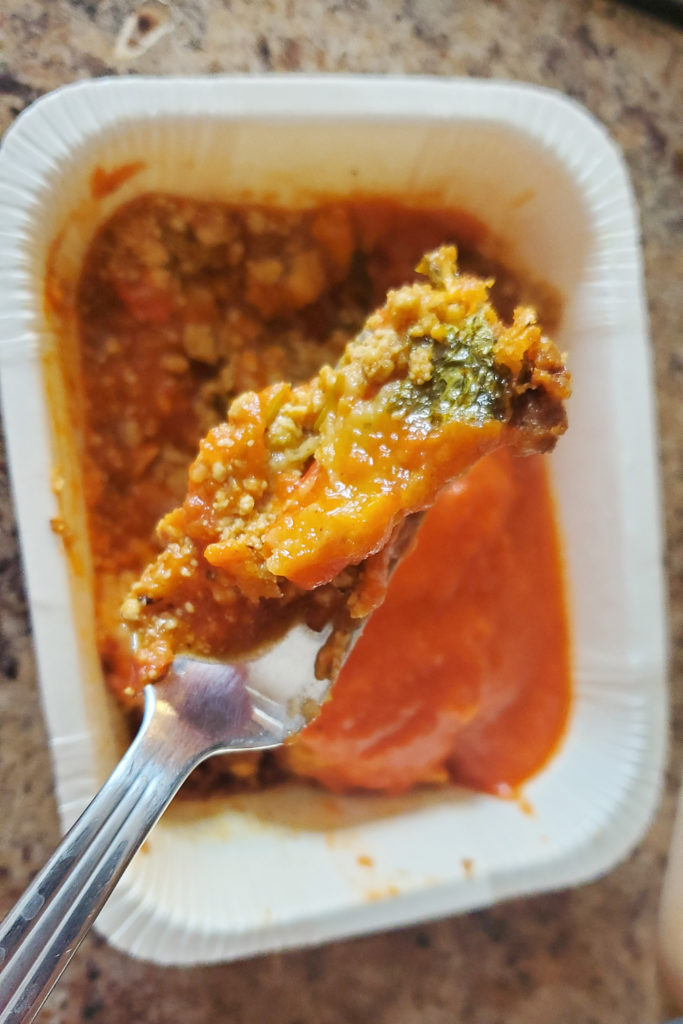 Veestro Enchilada Casserole bite on fork