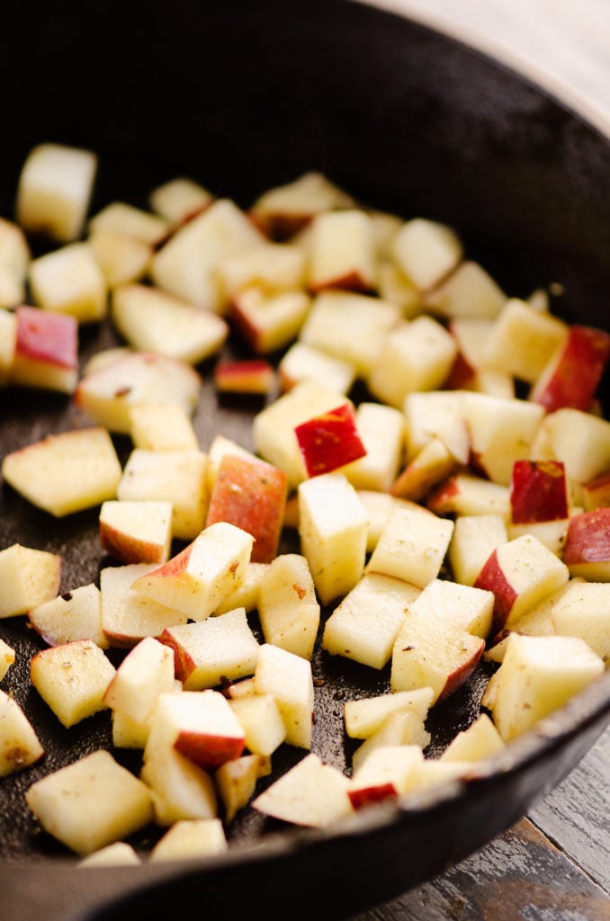 sauteed apples in cast iron skillet