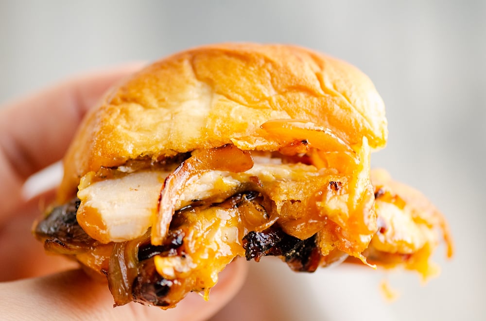 holding Cheesy Turkey Slider in hand