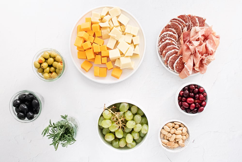 ingredients for Christmas charcuterie board