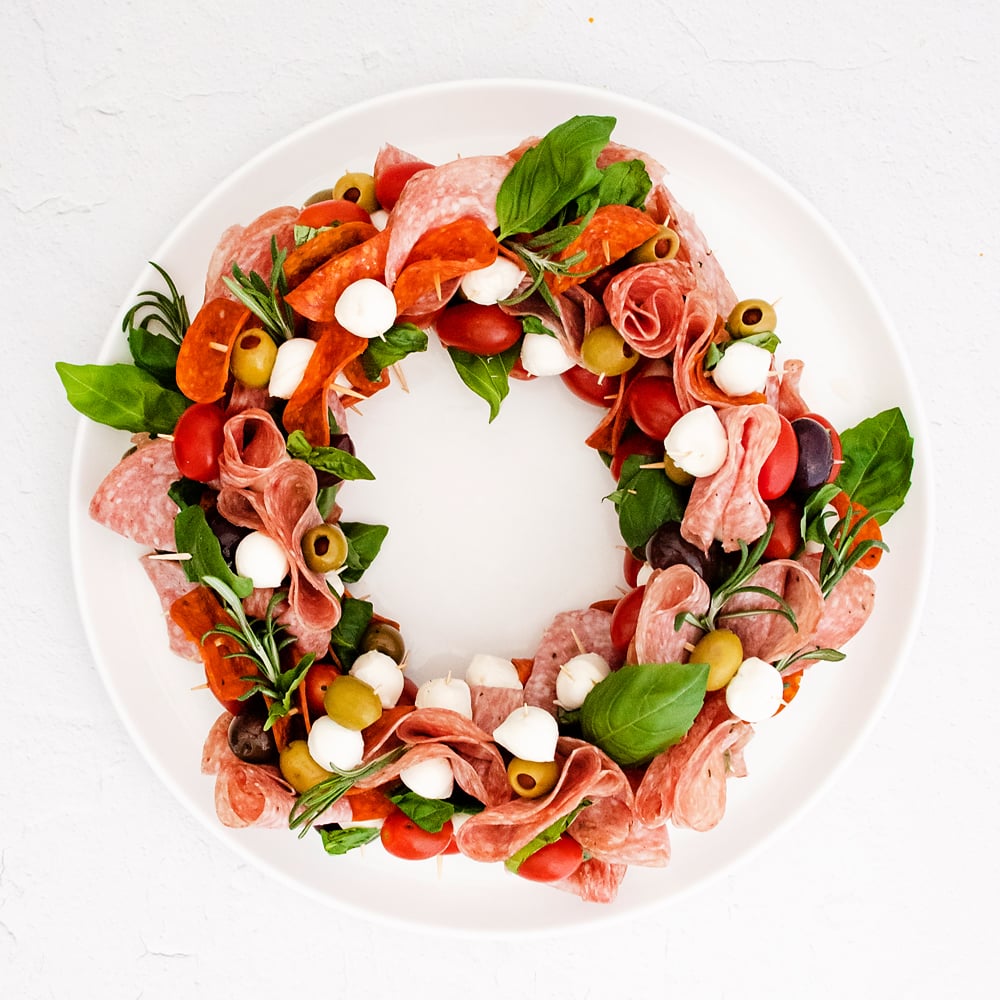 antipasto wreath on white plate