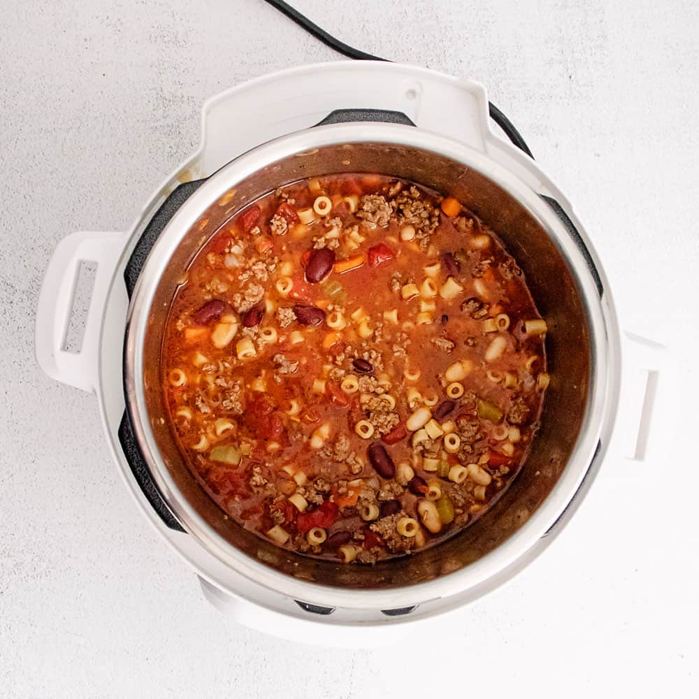 instant pot filled with pasta e fagioli soup