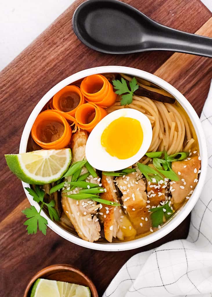 Chicken Ramen with Sweet Chili Oil in white bowl