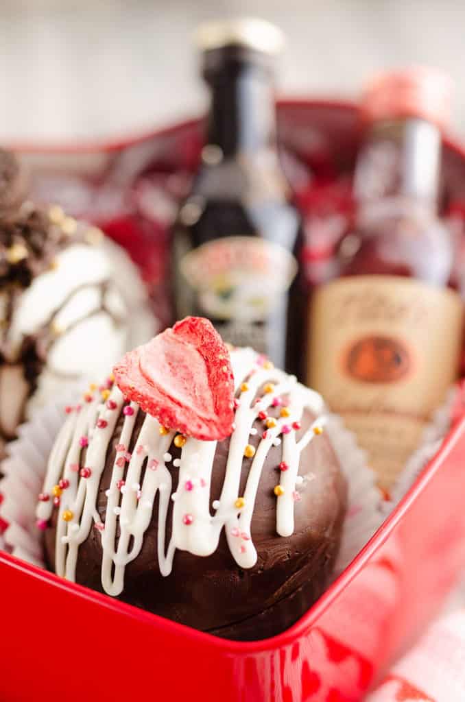 hot cocoa bomb in red tin gift box