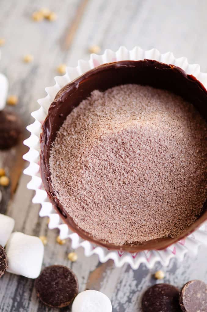 hot cocoa bomb chocolate shell filled with cocoa mix