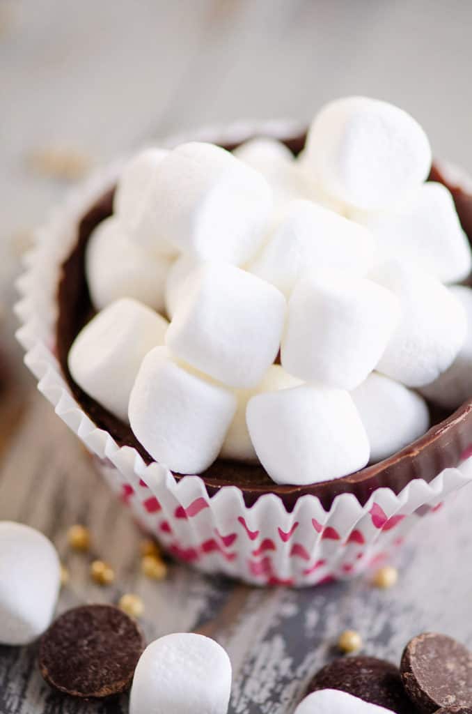 hot cocoa bomb chocolate shell filled with mini marshmallows