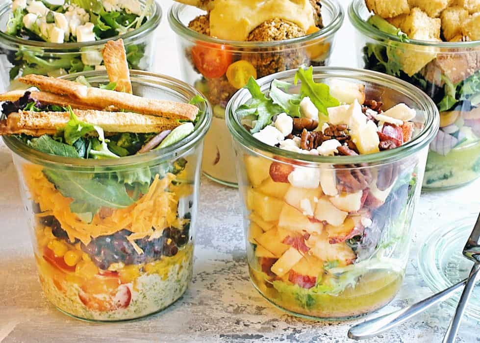 salads in glass jars